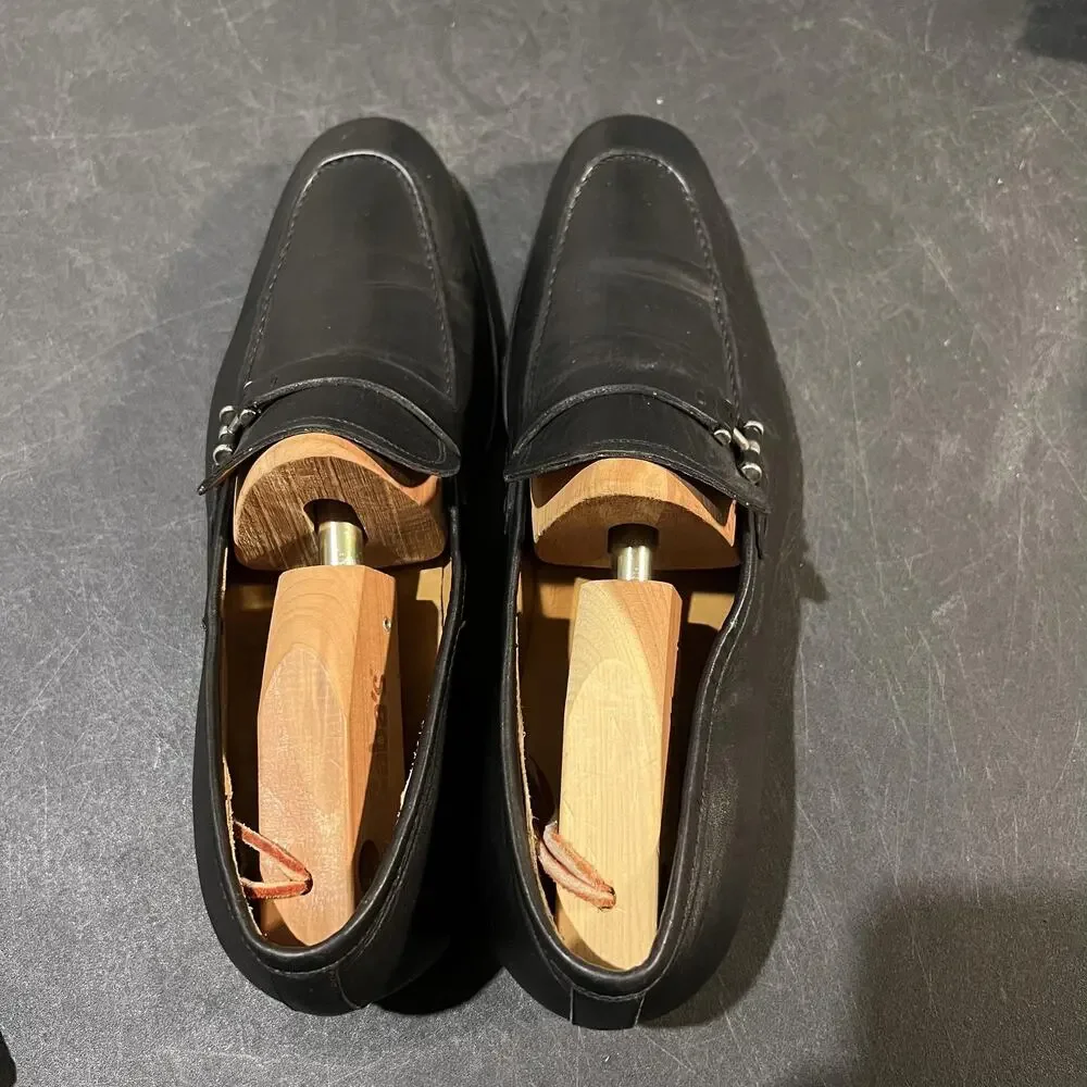 Magnanni Lino Dress Shoes Mens 10 Black Leather Bit Loafers Slip On Formal
